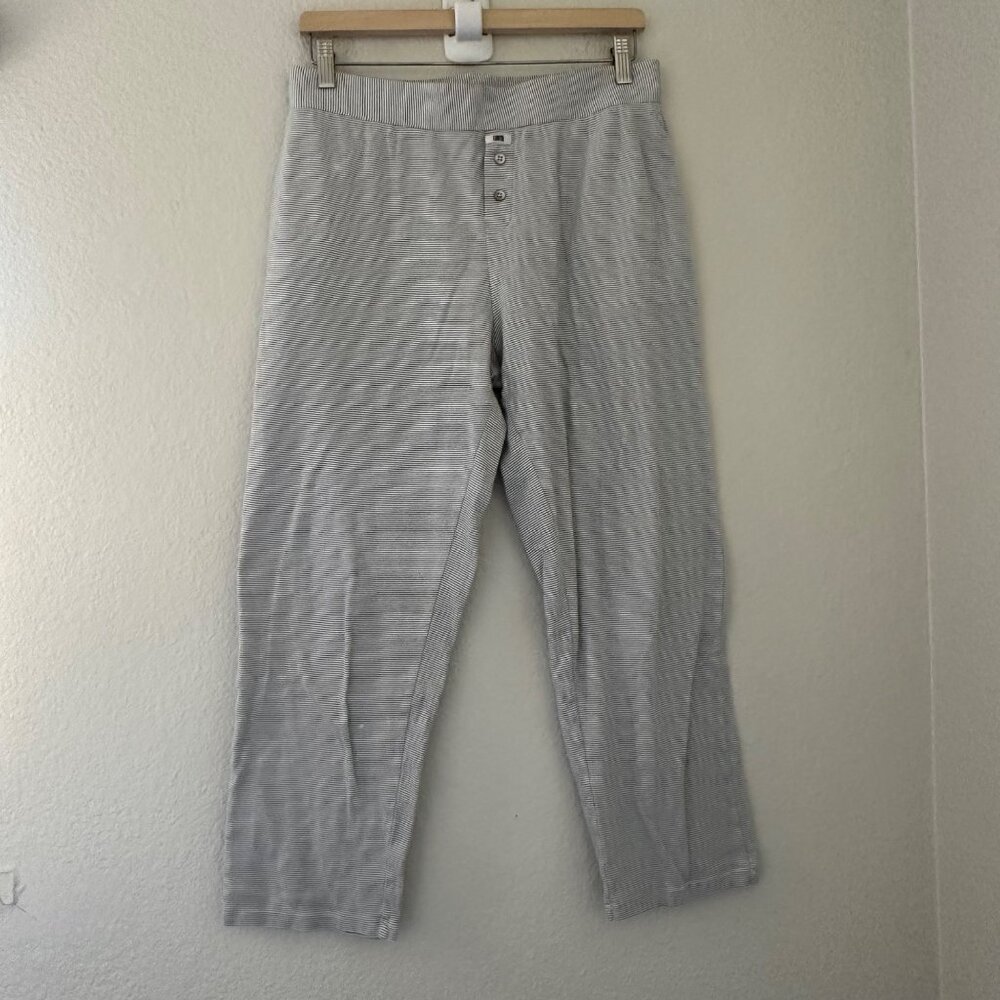 Lunya Good In Bed Men's Loungewear Pants Mock Fly Gray Stripes Cotton Sz M